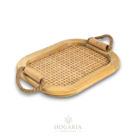 Bandeja de madera y ratan chica