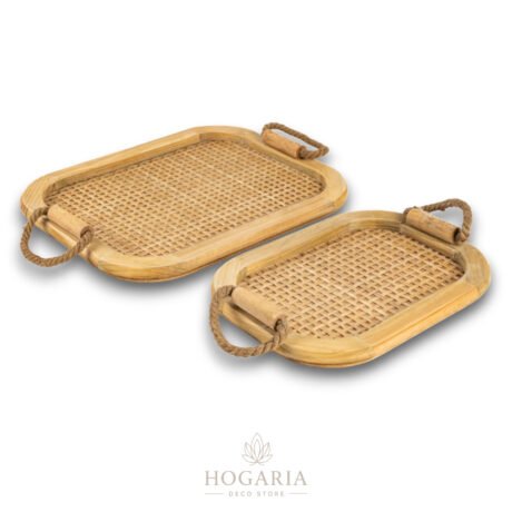 Bandeja de madera y ratan chica