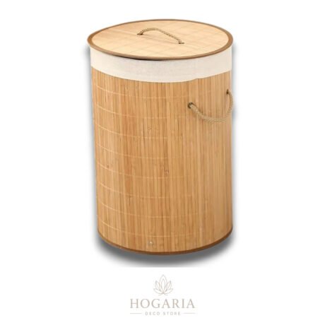 Cesto Laundry de tela c/tiras de bambu redondo c/tapa