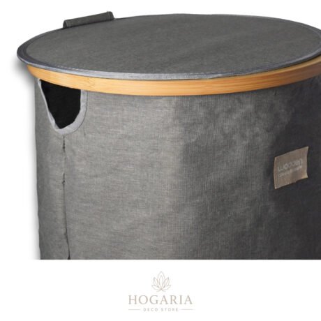 Cesto Laundry de tela estructura de bambu c/tapa