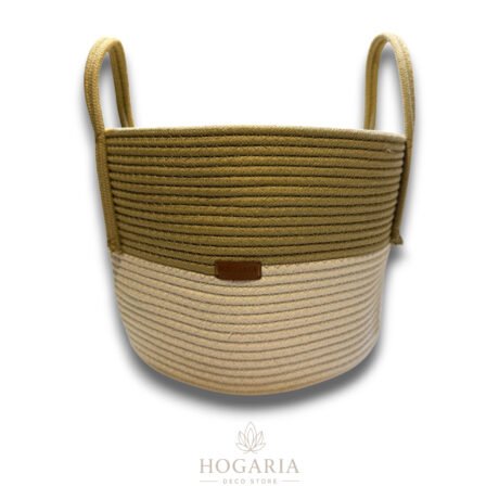 Contenedor grande con asas combinado crudo con simil yute